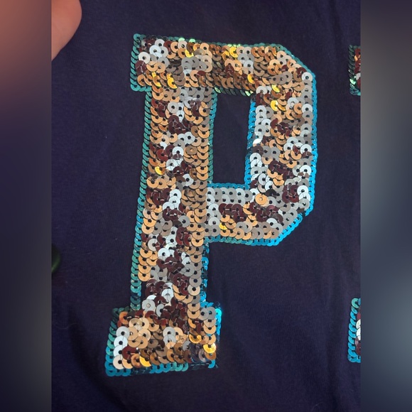 PINK Victoria's Secret Long Sleeve Tee - Dark Blue with Sequin Logo | Size M - Picture 6 of 9